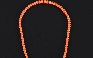 Antique red coral necklace with gold lock.