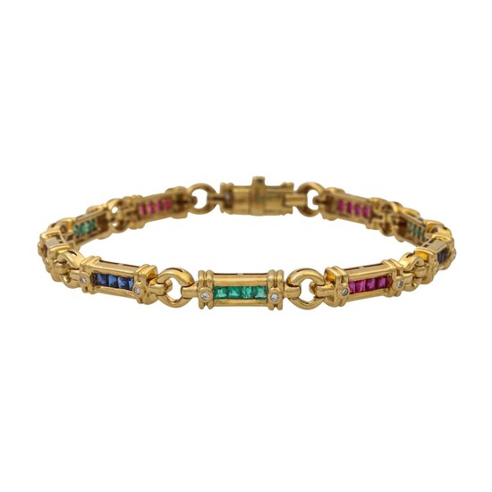 Armband mit Rubin-, Saphir-, Smaragdcarrés und Diamanten