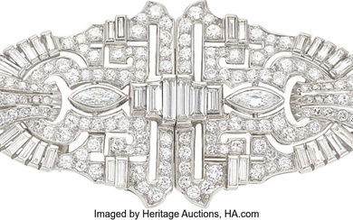Art Deco Diamond, Platinum, White Gold Double-Clip Brooch Stones:...