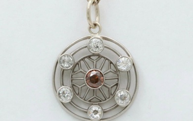 Art Deco Platinum and 0.66 Carat Diamond Circle Charm, Antique...