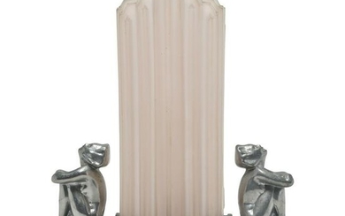 Art Deco Style Nickel Plated and Pink Glass Table Lamp.