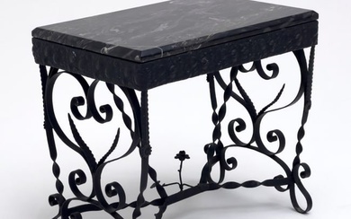 Art Deco Wrought Iron Hall Table, with Marble Top