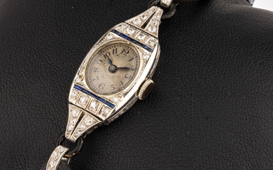 Art-Deco diamond-ladies' wristwatch , WG 585/000, manual winding, steel hands...