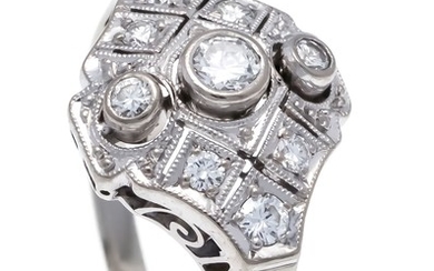 Art Deco diamond ring WG 585/000 with 9...
