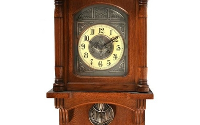 Art Nouveau Oak Case Wall Clock.