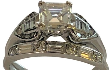 Asscher Cut Diamond Platinum Engagement Ring & Wedding Band