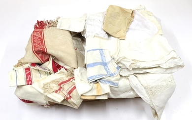 Assorted Textiles, including white cotton and linen table and bed...
