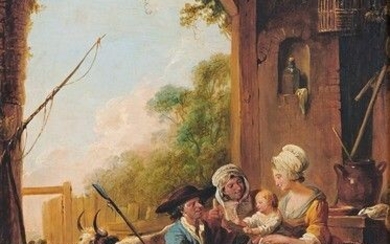 Attribué à Johann Conrad SEEKATZ (1719-1768) Le déjeuner du paysan - Le départ au marché...