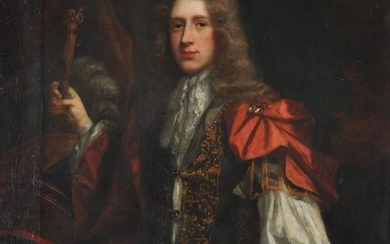 Attributed to John Riley (British 1646-1691), A portrait of Edward Turnour in a red cloak; A portrait of his wife (2)