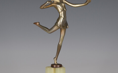 Attributed to Josef Lorenzl - an Art Deco silvered and brown patinated cast bronze figure of a lady