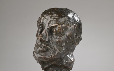 Auguste Rodin (1840-1917) Petite tête de l’Homme au nez cassé Bronze à patine brune Signé...