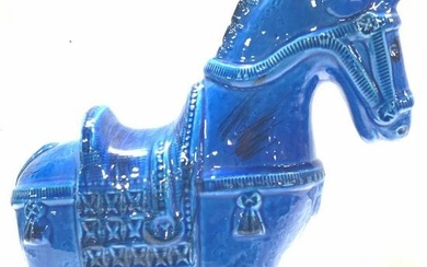 BITOSSI Ceramic Blue Glazed Horse Sculpture, Italy