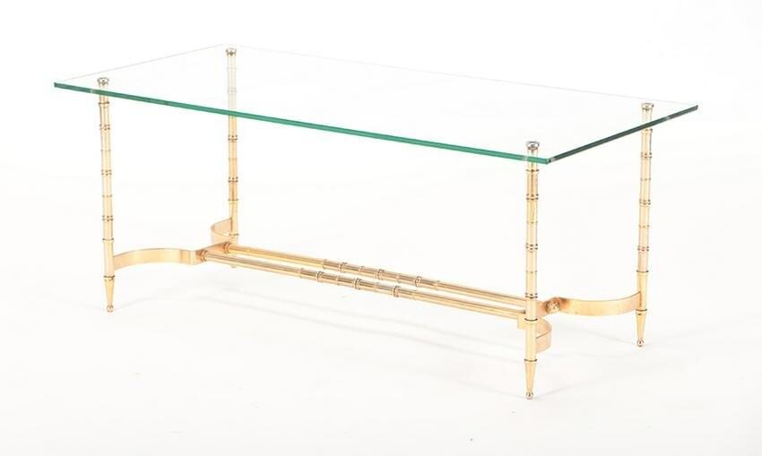 BRASS BAMBOO FORM GLASS TOP TABLE BAGUES 1950