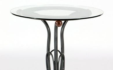 BRASS IRON GLASS TOP TABLE MANNER OF THONET