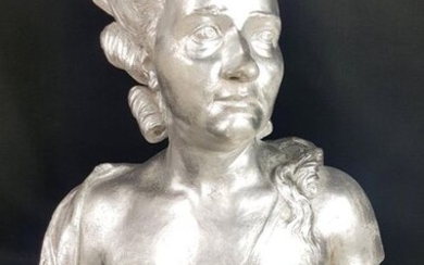BUST of Marie-Antoinette in silver-tinted plaster. Ht 53 cm -...