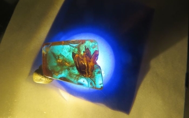 Baltic Amber Cabochon - with large Flower inclusion - 7.53×15.2×17.74 mm