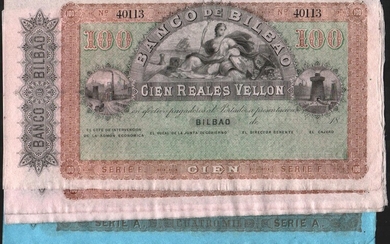 Banco de Bilbao. 18-. 100 y 4.000 reales de vellón. SC. Lote de 8