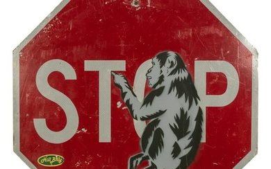Banksy Style STOP SIGN w/ Monkey Graffiti Painting