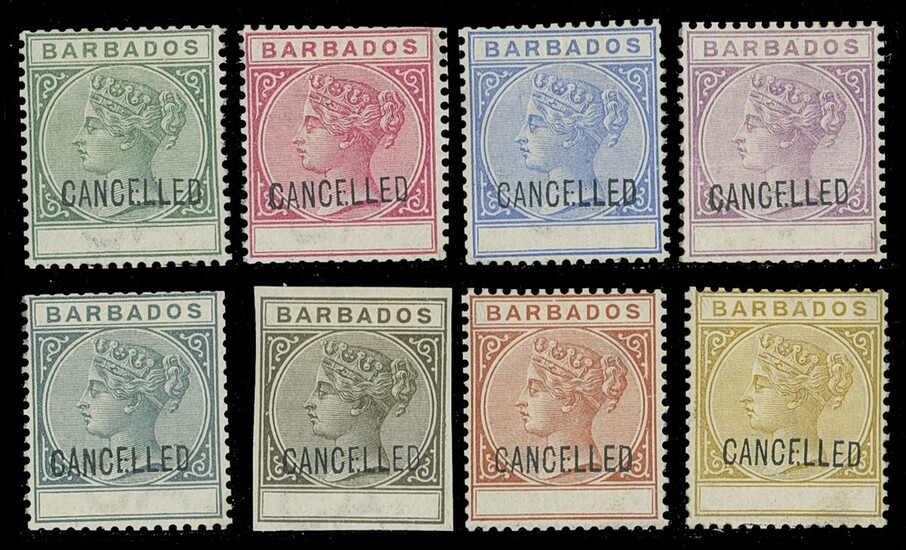 Barbados 1882-86 Keyplate Issue Perforated Colour Trials Eight examples in the colours of the ½...