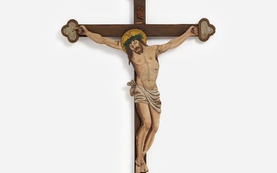 Baroque-Style Painted Wooden Altar Crucifix (ca. 19th c.)