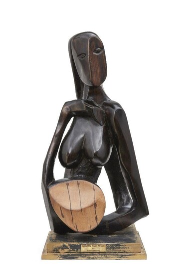 Benedict Chukwukadibia Enwonwu MBE, Nigerian/British 1917-1994 - Woman and Afele; wood, inscribed plaque attached to the original base 'Woman and Afele by Ben Enwonwu', H55.5 x W26 x D23 cm (including base) Provenance: Gifted from the Artist;...