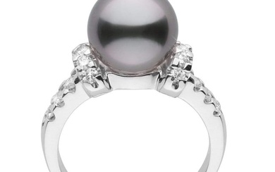 Black Tahitian Pearl and Diamond Bloom Cocktail Ring, 9.0-10.0mm, Sterling Silver or 14K Gold