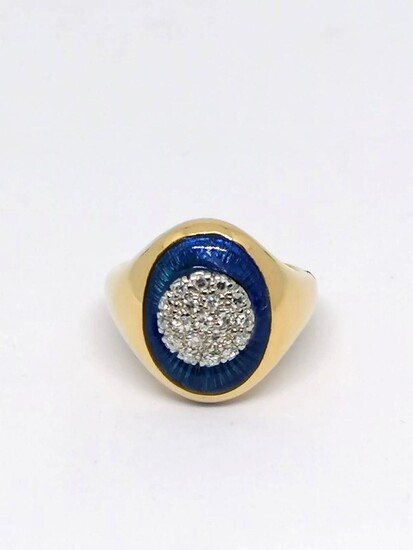 Blue enamel and diamond Ring Circa 1950