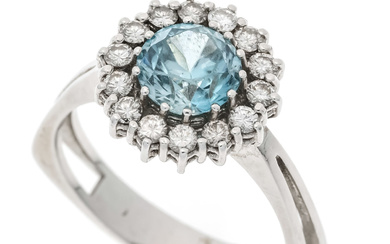 Blue zircon diamond ring WG 75
