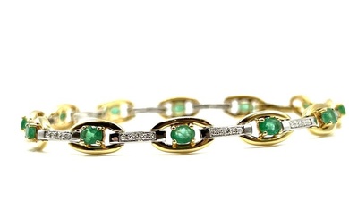 Bracelet - 18 kt. White gold, Yellow gold - 0.60 tw. Emerald - Diamond