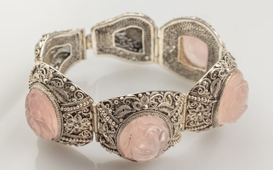 Bracelet with rose quartz, silver , China approx....