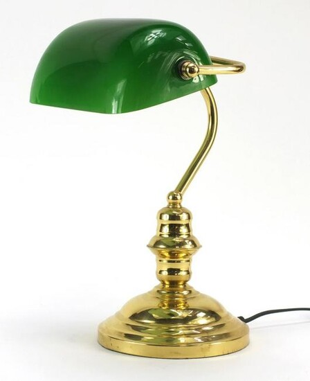 Brass bankers lamp with glass shade