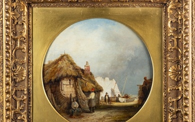British School, 19th Century A fishermen's village Oil on pa...