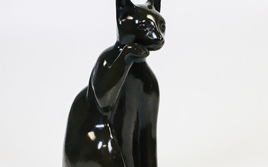 Bronze Sculpture of a Cat, signed indistinctly, ht. 14 3/4 in.