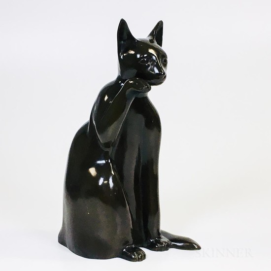 Bronze Sculpture of a Cat, signed indistinctly, ht. 14 3/4 in.