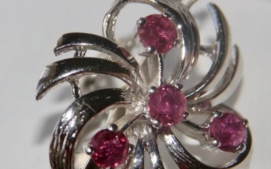 Brooch - 14 kt. White gold - 2.00 tw. Ruby