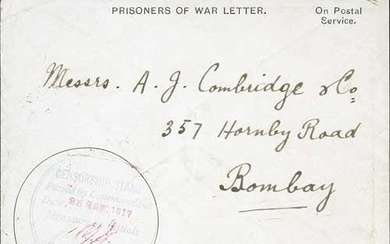 Burma - Thayetmyo. 1917 Printed P.O.W envelopes to Bombay, o...