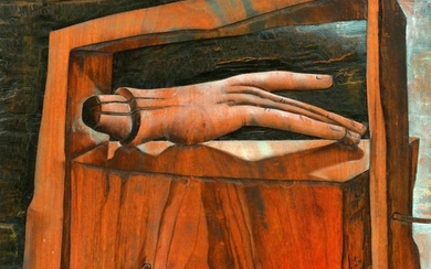 CARLOS COLOMBINO OIL ON CARVED PANEL, 1998