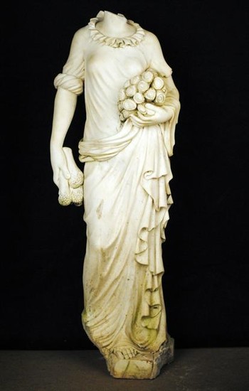 CARVED MARBLE FEMALE FIGURE HOLDING WOOD