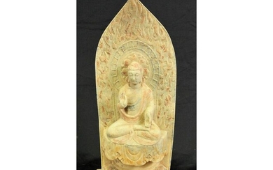 CARVED WHITE MARBLE BUDDHA IN NICHE