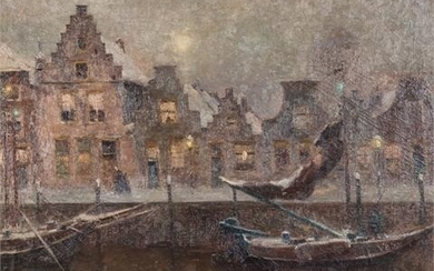 CÉLOS, JULIEN (1884-1953) "Boote in einem nebligen Flusshafen"