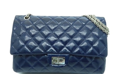 CHANEL Quilted CC SHW 2.55 Chain Shoulder Bag A37590 Patent Leather Blue