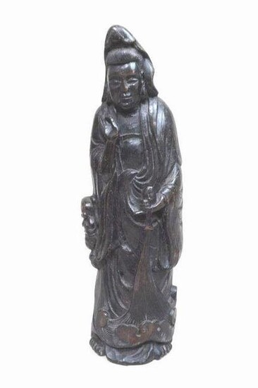 CHINESE CARVED BAMBOO FIGURE OF A GUANYIN