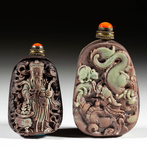 CHINESE CARVED STONE SNUFF BOTTLES, LOT OF TWO