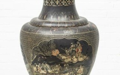 CHINESE PALACE SIZE HAND DECORATED URN ON PLINTH