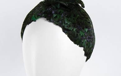 CHRISTIAN DIOR PARIS LICENCE COPY FEATHERS HAT 50s A green...