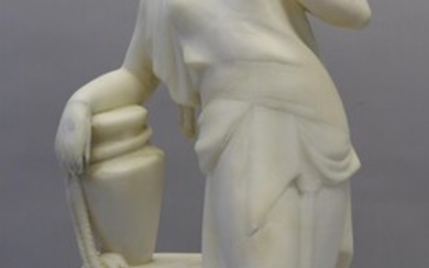 CIPRIANI E. sig. Sculpture en albâtre "Dame à la cruche" - Hauteur 50 cm. (restauré...