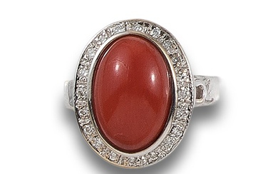 CORAL AND DIAMONDS RING, IN WHITE GOLD