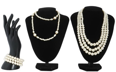 COSTUME JEWELRY SET OF FAUX PEARL NECKLACES BRACELET