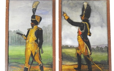 CURIOSITES. Collection BERNARD-FRANCK. "Gendarme et Musicien de la Garde, époque 1er Empire". Paire de silhouettes...