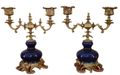 Candelabra (2) - Louis XV Style - Bronze (gilt), Patinated bronze, Porcelain - Late 19th century